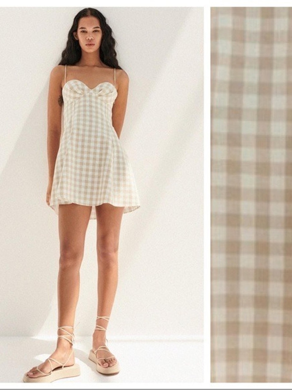 ✨ NWT Zara Beige Gingham Bustier Mini Dress - Tan / White (M)